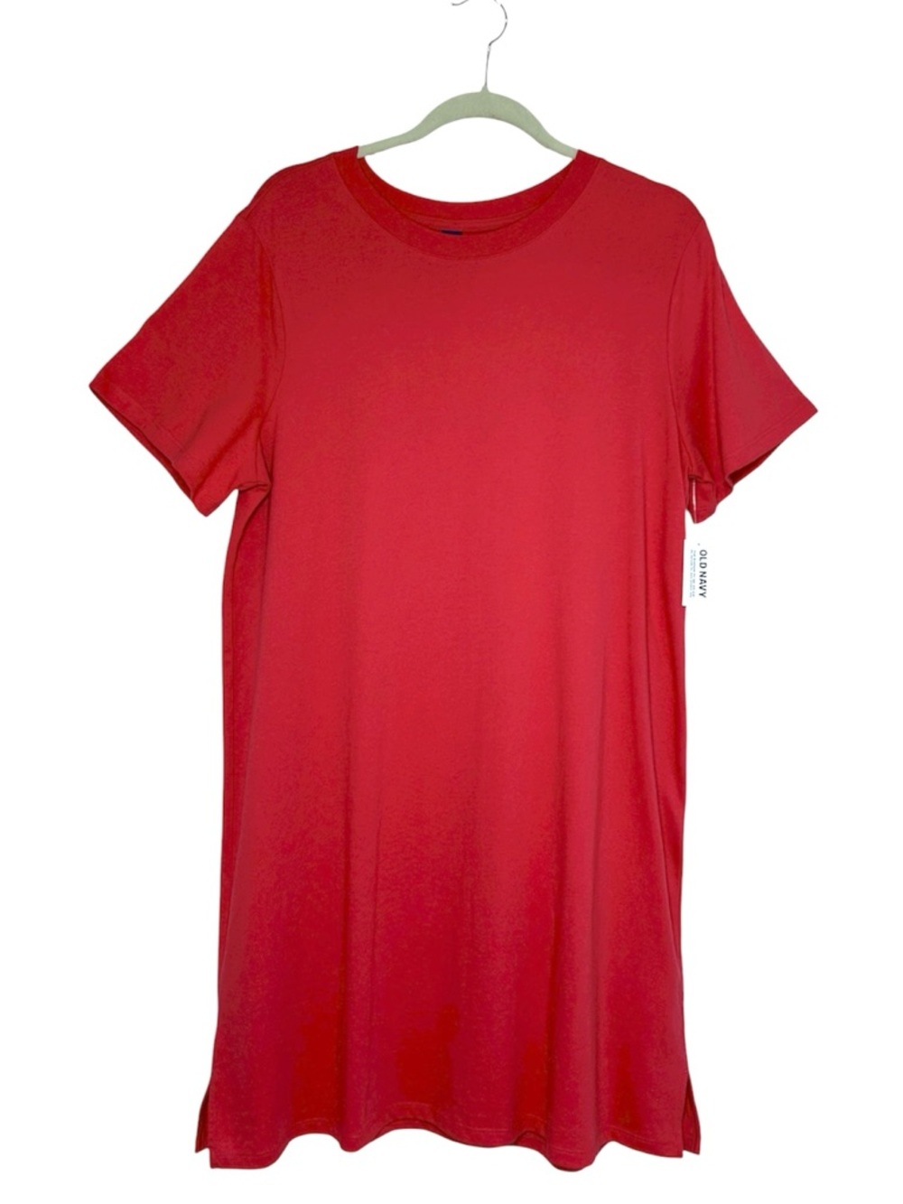 Old Navy Cotton Bright Coral Vintage Casual Relaxed Crew-Neck T-Shirt Dress L
